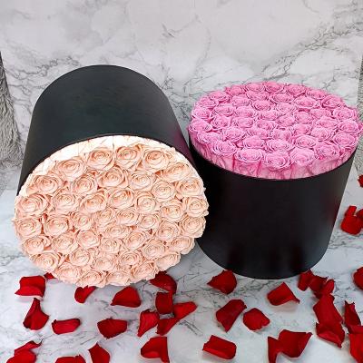 China High Quality Custom Amazon Success Flower Flower Gift Set Preserved Eternal Immortal Roses In Round Box For 2022 Valentines Day for sale