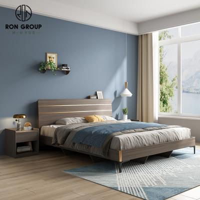 China Contemporary High Quality Nordic Wood Minimal Melamine Durable King Size Double Platform Low Bed for sale