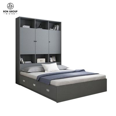 China Japanese Style Contemporary Modern Multifunctional Furniture Storage Room Double Size Tatami Single Bed With Wardrobe Bookcase for sale