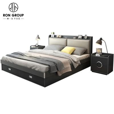 China Contemporary Hot Modern Melamine Bedroom Platform Storage Bed Soft Wood Box Furniture King Size Double Bed for sale