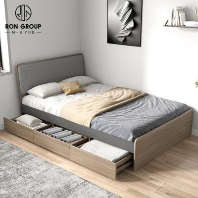 China Contemporary Minimal Modern Nordic Modern High Box Dorm Oak Panel Storage Bed Tatami Single Bed With Storage Drawer for sale