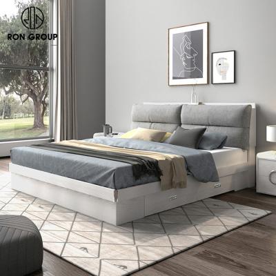 China Contemporary Modern Soft Back High Bed Storage Platform Melamine Wood Box Bed with Hidden Headboard Storage for sale