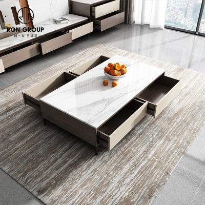 China Modern wholesales luxury anti scratch living room marble cabinet set rock dish coffee table with storage drawers for sale