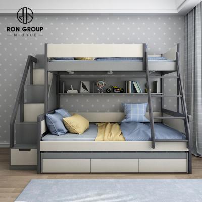 China Freestanding Contemporary Bedroom Furniture Combine DIY Caster Bed Stairs Kids Bed Wooden Wood Bunk Bed With Storage Stairs for sale