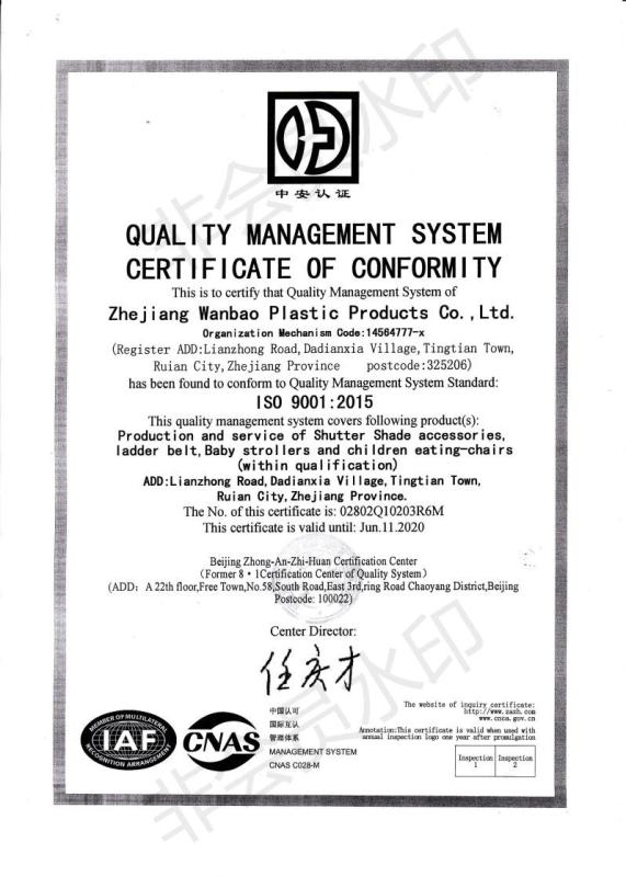 ISO9001 - Zhejiang Wanbao Weaving And Plastics Co., Ltd.