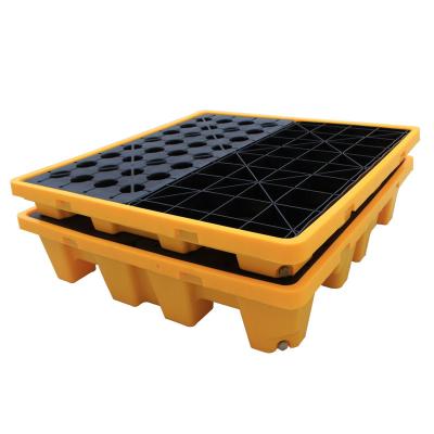 China Poly 4 Single Faced Plastic Chemical Proof Leak Storage Drums Oil LBC Tote Spill Pallet With Drain for sale