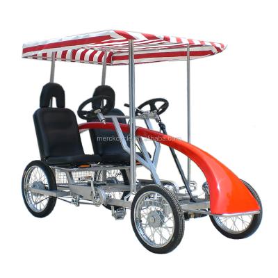 China Park Steel Rental Use Sightseeing City Touring Family Use 4 Person 4 Wheel Quadricycle Double Bench Surrey Bike for sale