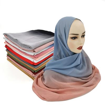 China 2021 Fashion Design Soft Touch Feeling High Quality Color Chiffon Scarf Women Splicing Muslim Hijab for sale