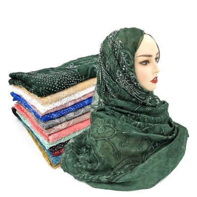 China Hot Selling Rhinestone China Supplier Soft Touch Feeling Flower Embroidery Shawl Custom Silk Ladies Scarf Muslim Hijab for sale