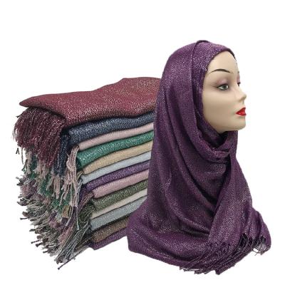 China New Fashion Shiny Pure Color Islamic Border Viscous Color Fringed Women Shawl Dupattas Others Scarves for sale