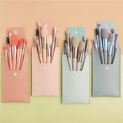 China Simple Style 8 Pcs Mini Pink Cosmetic Private Label Travel Make Up Brush Set for sale