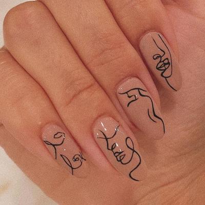 China Minimalist Design Graffiti Face Wearing Press On Nail Waterproof Finish Fake Nail for sale