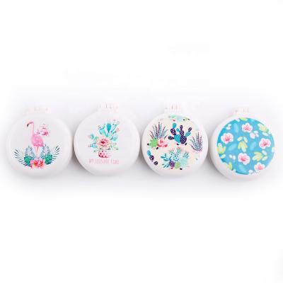 China BEAU FLY Pocket Mirror Hair Brush Floral Flamingo Travel Round Folding Hair Brush for sale