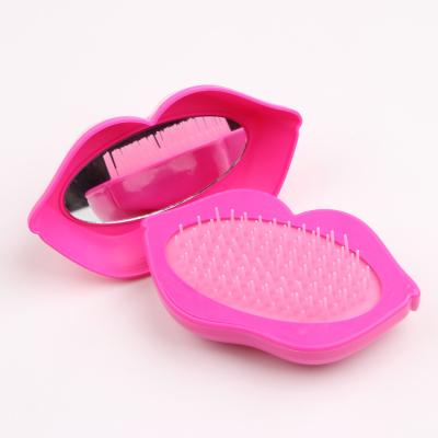 China New Type Waterproof Fashion Anti-Static Lip Shape Mirror Detangling Logo Woman Hair Brush Custom Made Mini Hair Brushes Professional With for sale