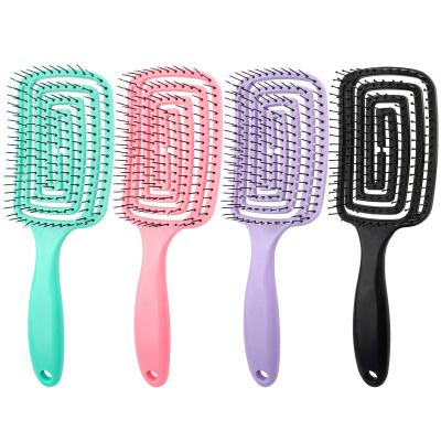 China Custom Logo Massage Hair Brush Straight Hair Comb Flexible Detangling Curly Hair Brush for sale