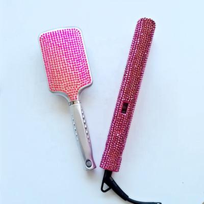 China Household BEAU FLY Luxury Electroplate Rhinestone Detangle Hair Brush Straightener Set Crystal Hair Brush for sale