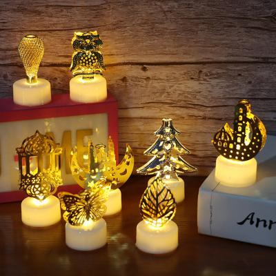 China PP+Metal LED Metal Tealight Candle Christmas Lamp Ramadan Decorations Home Decorative Candle Lights for sale