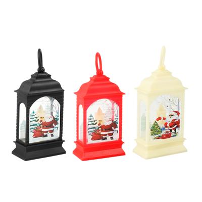 China Plstic Top Picks Vintage Lantern Flame Hanging Light with Santa Snowman Print Decorative LED Lamp Hanging for Christmas Candle Lanterns for sale