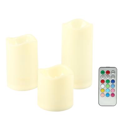 China Birthdays 3 Pcs Different Size Color Changing Flameless LED Candle Set With Remote Flameless Candle Pillar LED Candles Set for sale