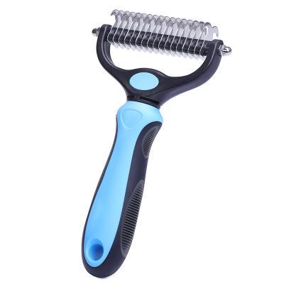 China Best Stocked Selling Pet Grooming Tool 2 Sided Dematting Undercoat Rake Comb Brush for Dogs and Cats for sale