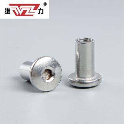 China Heavy Industry Weili Factory Wholesale Steel Nickel Plated Flat Head Hex Socket Furniture Connector Nut Socket Barrel Nut for sale