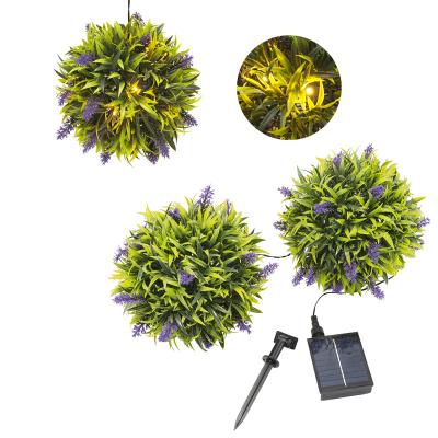 China High Quality Simulation Artificial Outdoor Grass Ball 25cm Diameter Lavender Holiday Decoration Plant Solar Decorative Led String HL12 Lightweight for sale