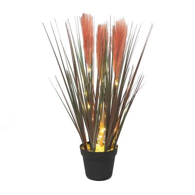 China Holiday decoration factory sales 30led battery outdoor indoor lights with 3pcs branch artificial reed onion grass wedding party decoration HL06 for sale