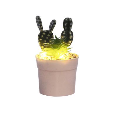 China Holiday Decoration Mini Plant Outlet Plant Ornamental Artificial Pot With Led Room Night Light Simulation Light Creative Cactus HL04 for sale