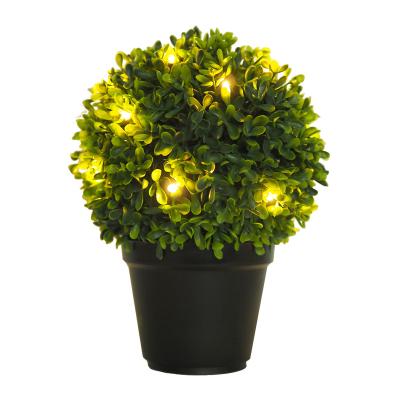 China Decorative Lighting Plastic Mini Artificial Grass Ball Bonsai Plants Pot with15LEDs Light for Party Indoor Outdoor Home Garden for sale