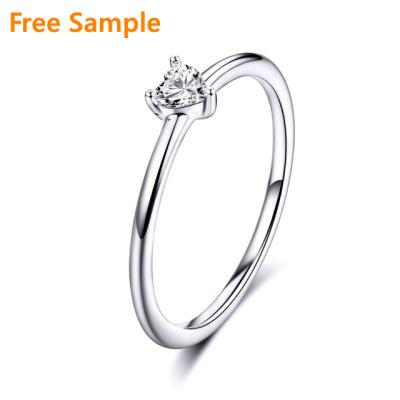 China New Fashionable Clear Heart CZ Simple 925 Sterling Silver Finger Rings for Wedding for sale