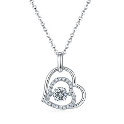 China CLASSIC romantic moissanite jewelry white gold plated silver 925 double heart pendant necklace for sale