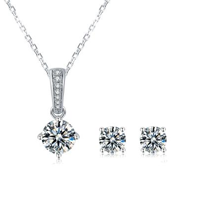 China CLASSIC Set of T02A 1ct 6.5mm Moissanite Necklace and 0.5ct 5mm Moissanite Earrings Moissanite Jewelry for sale