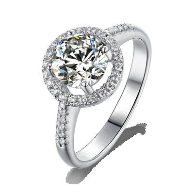 China CLASSIC 925 Sterling Silver Ring Round 1ct 6.5mm Moissanite Main Stone and CZ Stone Moissanite Side Ring for sale