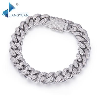 China UGBD 12mm trendy hitter chain white gold plated moissanite 925 cuban chain silver plated for sale