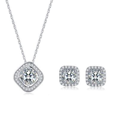 China CLASSIC Set of T17A 1ct 6.5mm Moissanite Necklace and 0.5ct 5mm Moissanite Earrings Moissanite Jewelry for sale