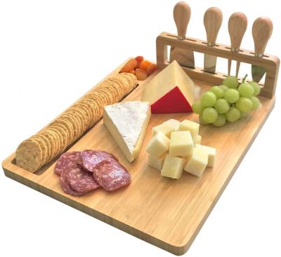 China Stocked 589 Bamboo Cheese Board Set Cooking Tool Cooked Food Tray Meat Board Kitchen Utensils Wooden Cheese Cutting Board for sale