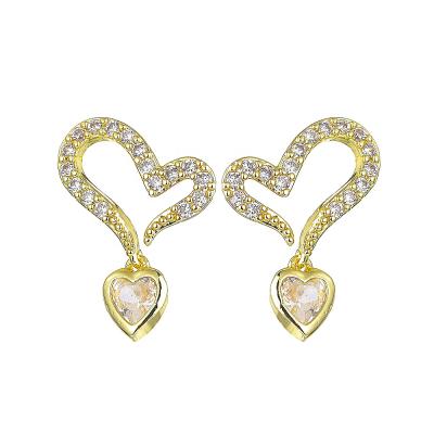 China Fashion Gold Plated Zircon Stud Heart Set 925 Sterling Silver Earring for sale