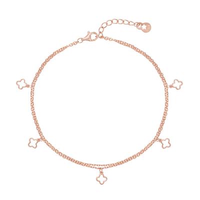 China New FASHIONABLE Design Plated Rose Gold Four-leaf Hollowed-out Ornament 925 Sterling Silver Foot Chain for sale