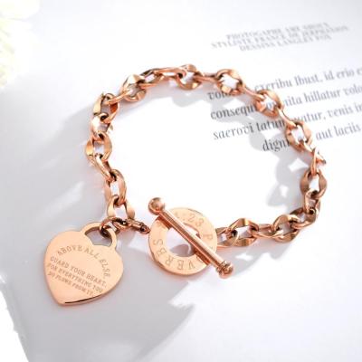 China FASHIONABLE Custom Bracelet Personalized Stainless Steel Chain Lady Couples Heart Bracelet for sale