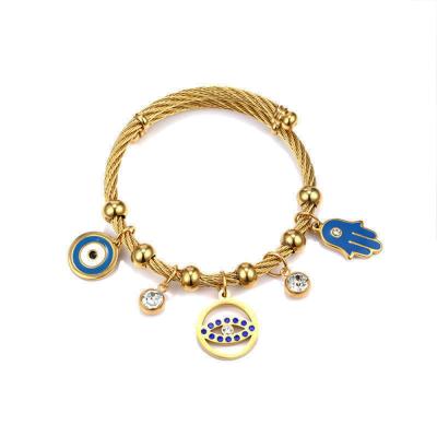 China FASHIONABLE Turkish Islamic Bracelet Gold Color Men Women Fatima Blue Eye Nail Stainless Steel Hand Bracelets for sale