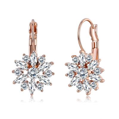 China Environmental Jewelry Wholesale Colorful Floral Zircon Copper Plated Platinum Zircon Stud Brass Earrings for sale