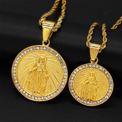 China TRENDY Gold Virgin Mary Necklace 18K Jewelry Jewelryzicron 316 Stainless Steel Religious Pendant for sale