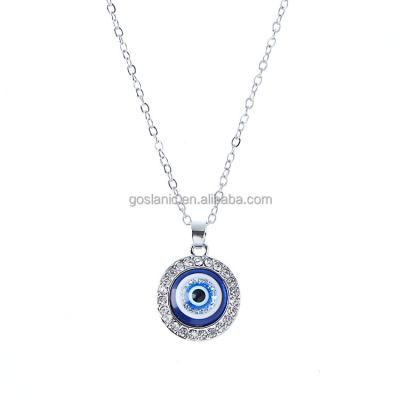 China Hot Sale FASHIONABLE Dot Diamond Round Blue Eye Demon Eye Necklace Pendant For Women Jewelry Sets for sale