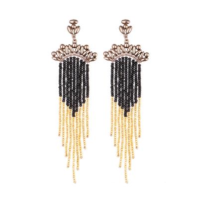 China Women Fashion Environmental Jewelry Accessories Pearl Long Handmade Beaded Tassel Earrings for sale