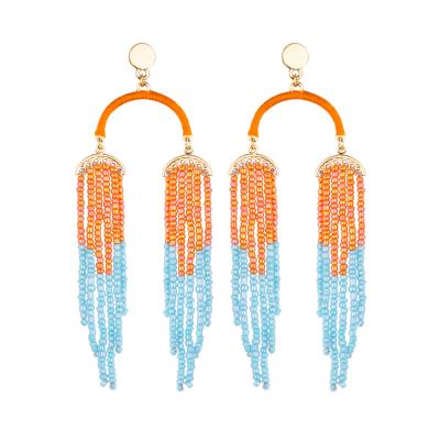 China Fashion Environmental Jewelry Beaded Tassel Earring Women Handmade Fringed Bohemian Long Earrings for sale