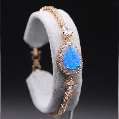 China Wholesale Trendy Opal Stone Pendant Alloy Chain Blue CZ Bracelet Charm Jewelry for sale