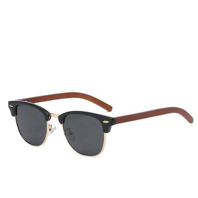 China Wooden Polarized Sunglasses China Fashion Sun Glasses Frame Haft Temple Bamboo Wood Private Label Handmade Bulk Wood Glass for sale