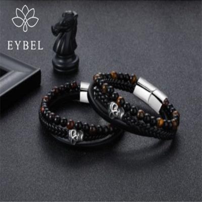 China Rrock Young Black Dynamic Frame Fashion Navy Seals Jewelry Viking Nature Stone Genuine Leather Bracelets for sale