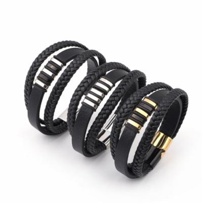 China Fashion Punk HIP Hop Stainless Steel Genuine Leather Men Love Friend Magnetic Bracelet for sale