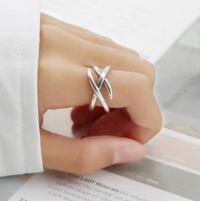 China Geometric Shape Korea Sterling Adjustable Cross Style 925 Silver Chunky Rings Women's Rings 2021Jewelry Romantic for sale